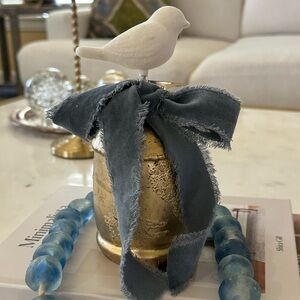 Gold Metal Bell with Bird/Blue Glass Bead DECOR